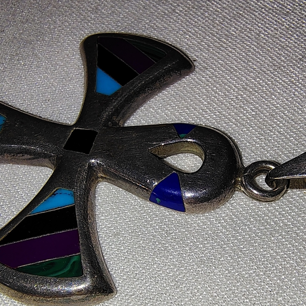 🩶925 Sterling Silver Egyptian Ankh w/ Stone Inlay 925  CII Mexico - Picture 5 of 10